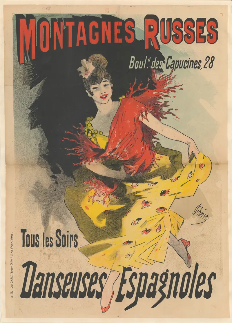 A vibrant depiction of Spanish dancers amidst a lively fairground setting.