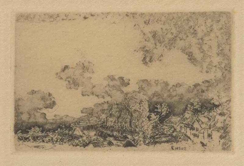 Stormy landscape with dark clouds by James Ensor, oil painting