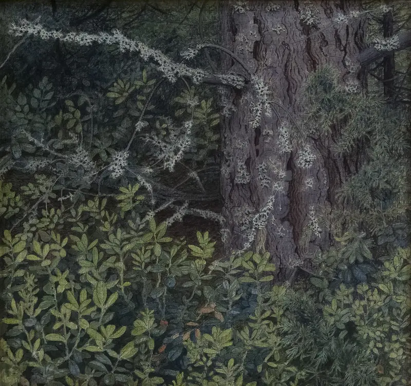 Foliage by Gustaf Fjæstad, oil on canvas depicting lush greenery and dappled light.