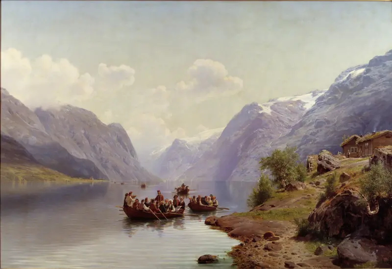 Bridal Escort on the Hardanger Fiord, oil painting by Johan Fredrik Eckersberg