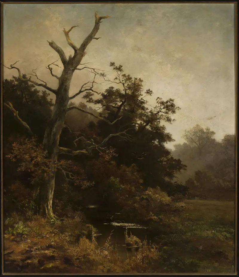 Withered tree on a river bank, oil painting by Ludwig Willroider