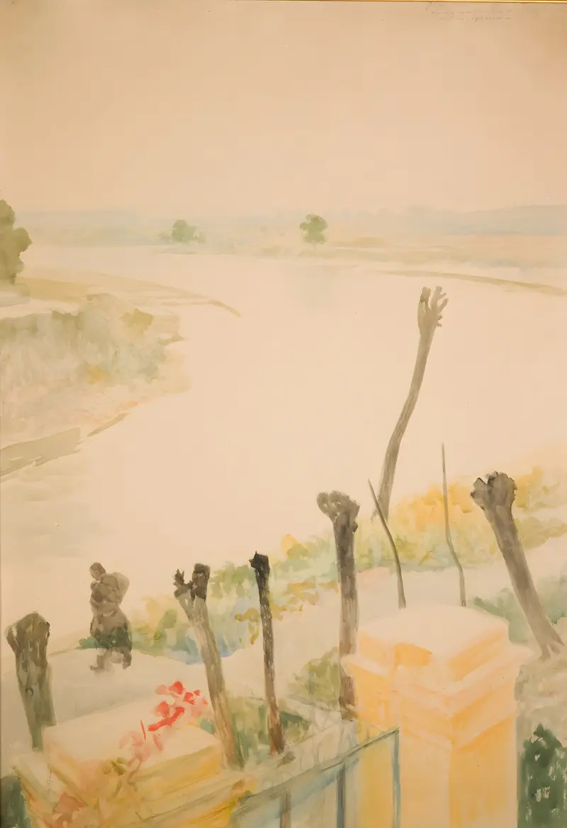 Landscape from the Vistula by Jacek Malczewski, oil on canvas depicting a river and lush nature.