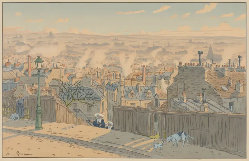 Henri Rivière's painting captures a view of Paris from Montmartre.