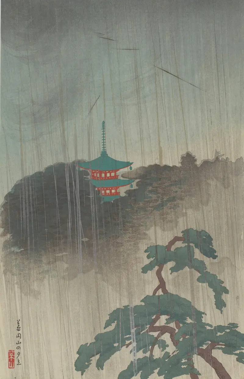 Evening Rain at Maruyama, Ukiyo-e by Negoro Raizan