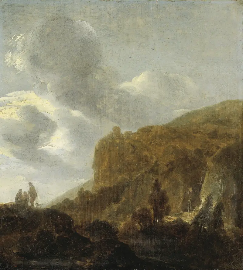 Mountainous landscape with peaks and valleys by Guillam Dubois, oil painting