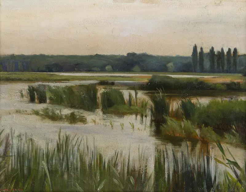 Landscape with a pond, oil painting by Karl Maria Thuma