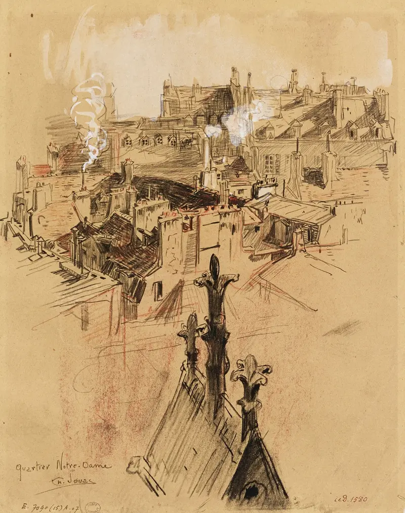 Rooftops in the neighborhood, oil painting by Charles Jouas