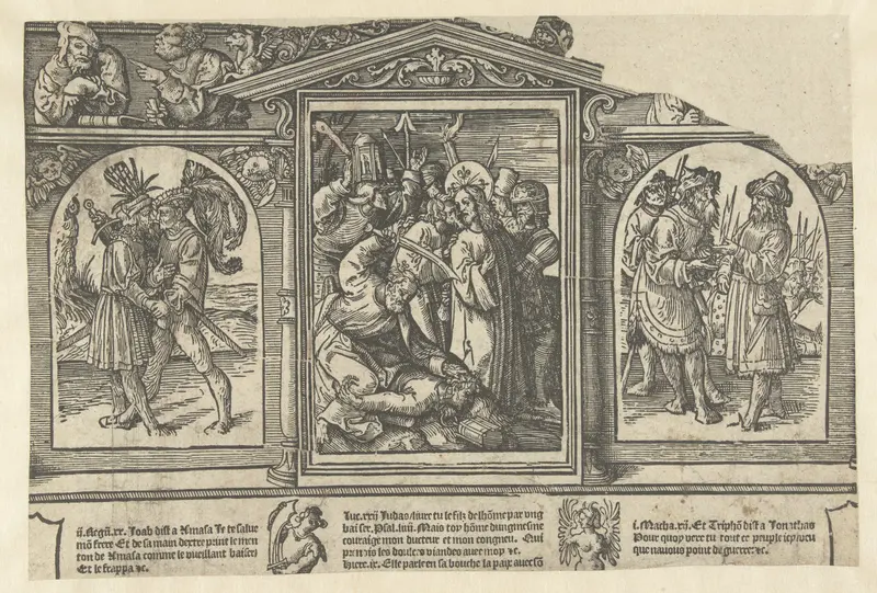 De Judaskus, a paper artwork by Jacob Cornelisz van Oostsanen, depicting betrayal and figures.