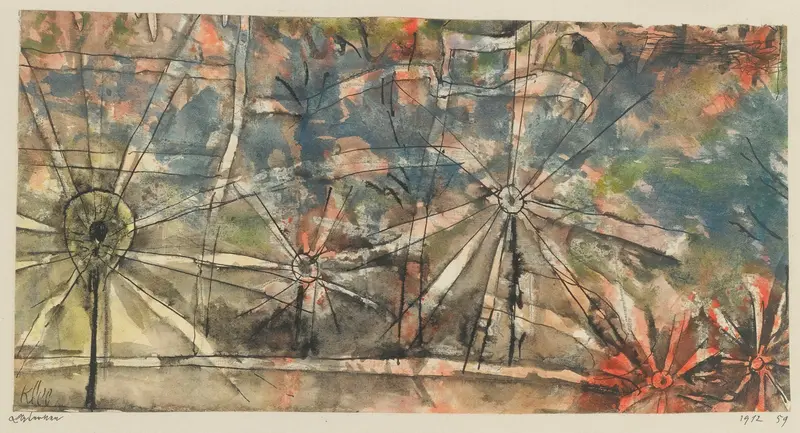 Paul Klee's 'Laternen' features whimsical street lamps in a vibrant urban setting.