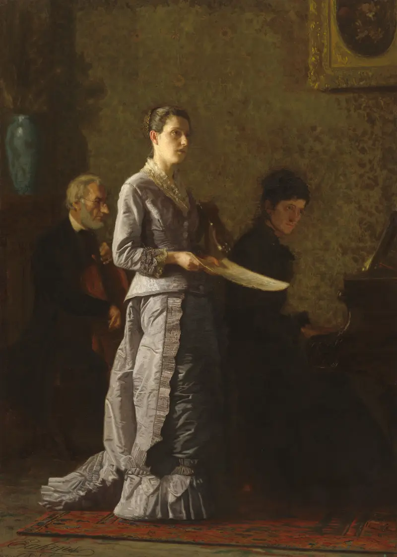The Pathetic Song by Thomas Eakins depicts a poignant moment in a genre scene.