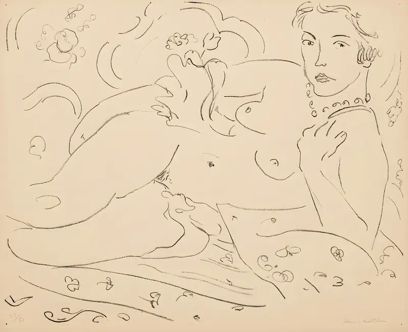 Henri Matisse's painting 'Nu, main gauche près de l’épaule' features a nude figure in a striking composition.