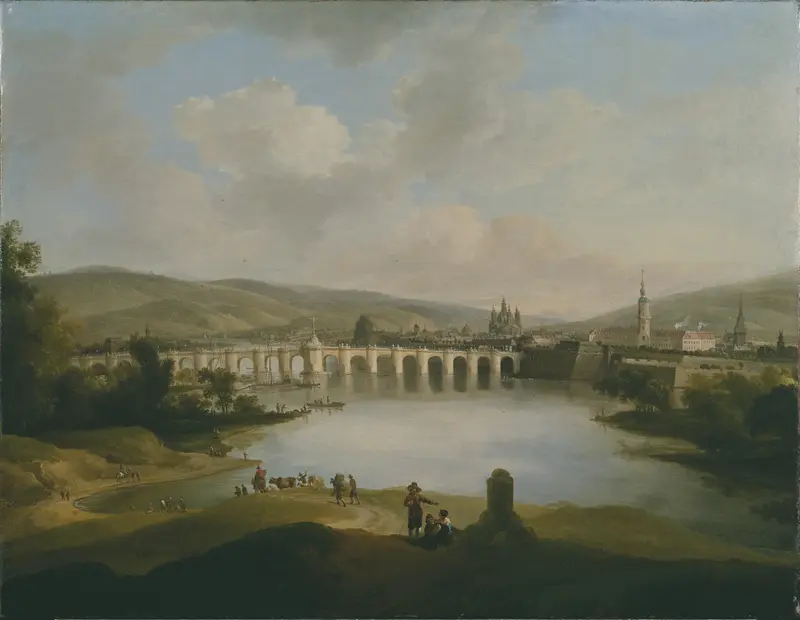 Landscape of a quaint town at sunset, oil on canvas by Christian Wilhelm Ernst Dietrich