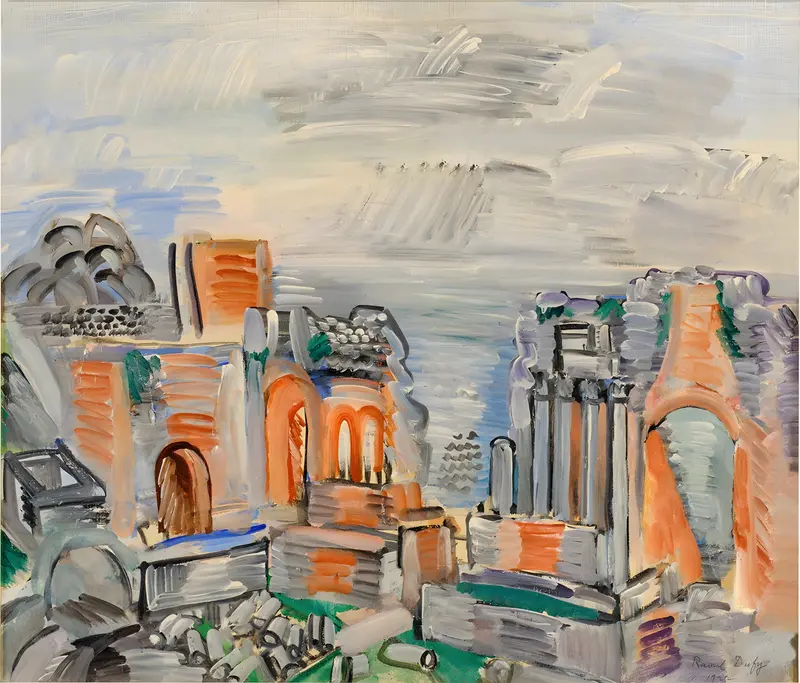 A vibrant depiction of the Greek Theatre in Taormina by Raoul Dufy.