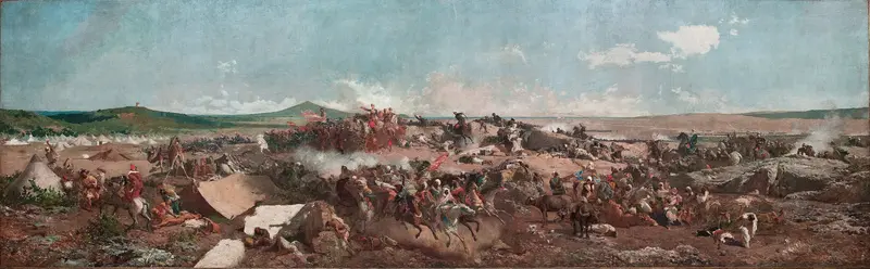 A historical painting depicting the Battle of Tetouan by Mariano Fortuny Marsal.