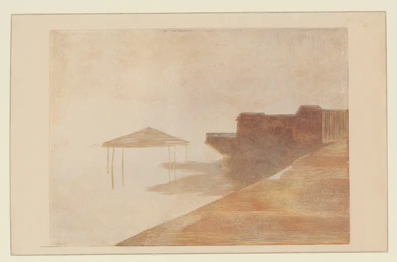 Foggy morning landscape in Villers-sur-Mer by Amédée Joyau, oil on canvas
