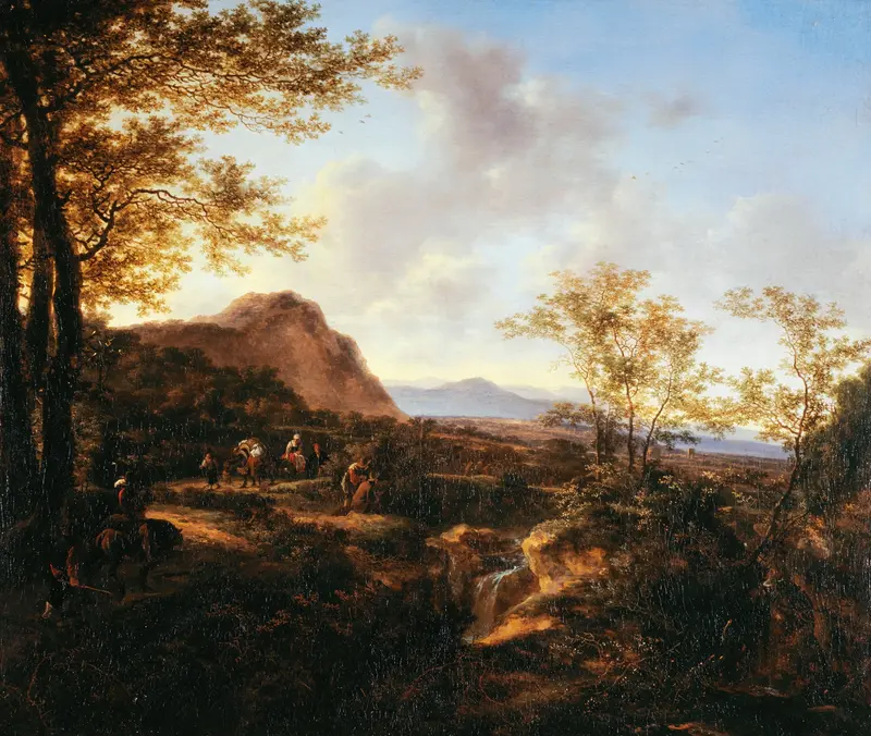 Landscape with travelers, oil on canvas by Jan Both