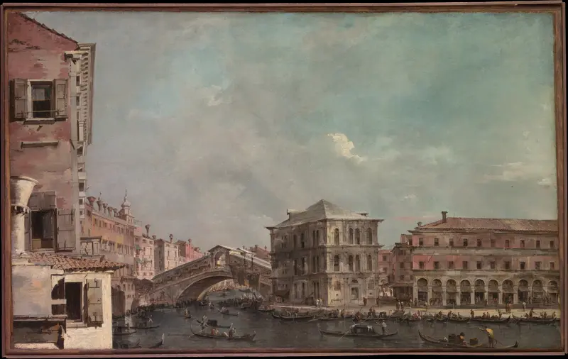 Rococo landscape of the Grand Canal above the Rialto by Francesco Guardi, oil painting