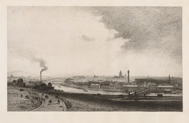 Landscape of Paris in 1867, oil on canvas by Maxime Lalanne