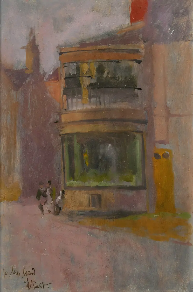Genre scene depicting urban life at twilight, oil on canvas by Walter Richard Sickert
