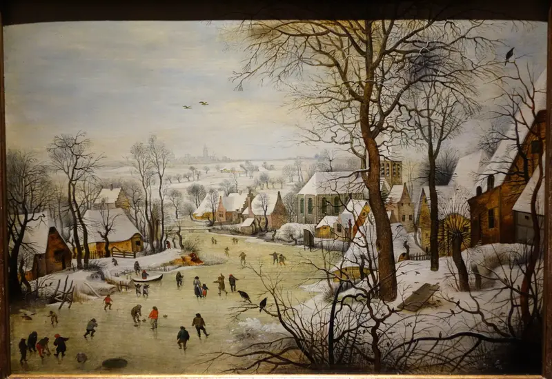 The Birdtrap by Pieter Brueghel The Younger, oil painting depicting figures trapping a bird.