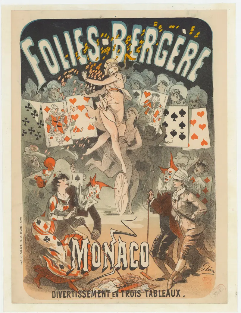 A vibrant depiction of a lively scene at the Folies-Bergère in Monaco.