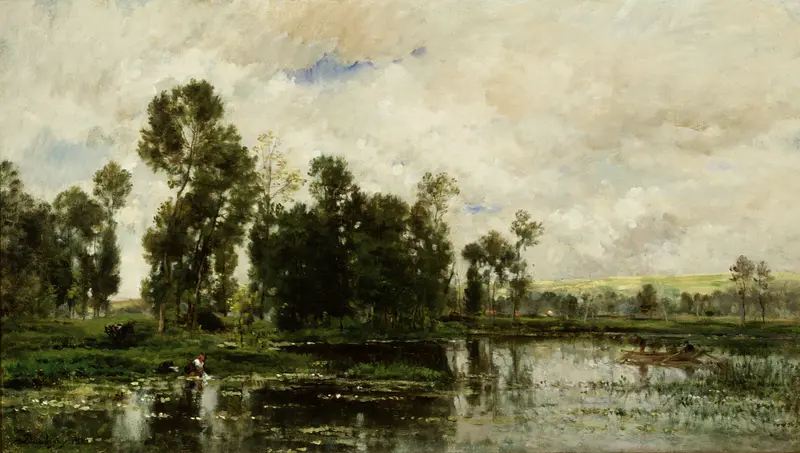 The Edge of the Pond, oil on canvas by Charles François Daubigny, depicting a tranquil landscape with water and vegetation.