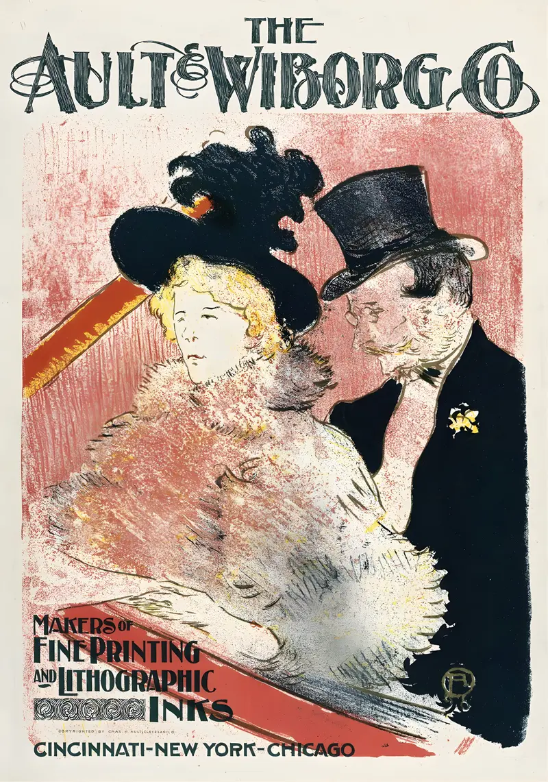 Henri de Toulouse-Lautrec's painting 'Ault and Wiborg, Ad. 105' captures a lively scene with vibrant colors.