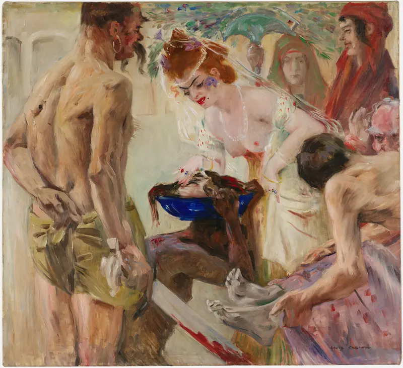Salomé by Lovis Corinth, oil on canvas depicting a woman with ethereal beauty and light.