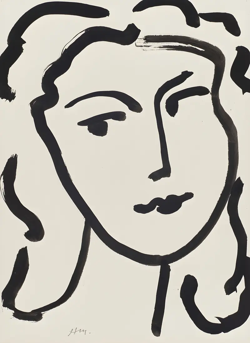 Henri Matisse's 'Visage de femme' showcases a woman's face with vibrant colors and bold lines.
