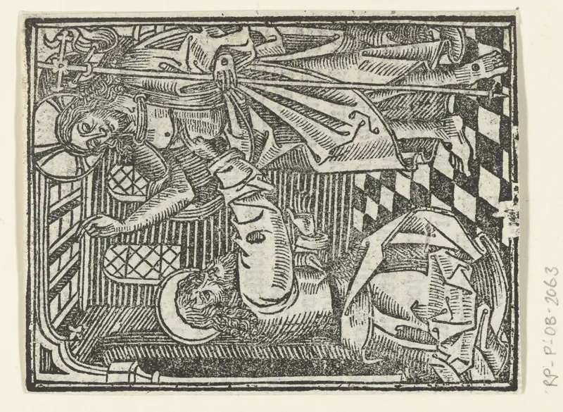 Religious artwork on paper by Meester van de Delbecq-Schreiber-Passie depicting Thomas reaching for Christ's wound.