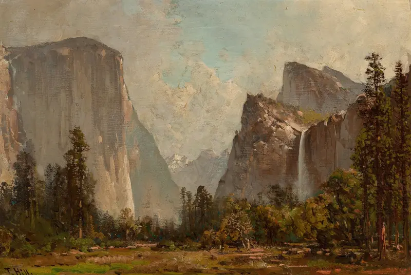 Gates of Yosemite and Bridal Veil Falls, oil on canvas by Thomas Hill