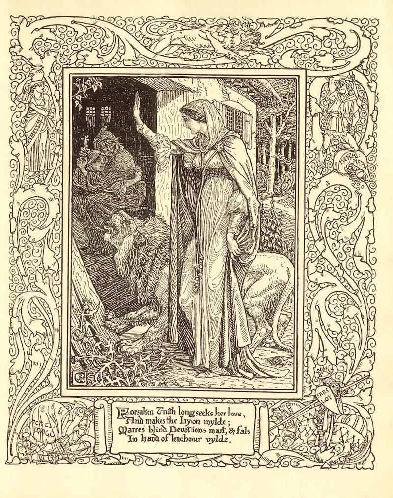 Walter Crane's 'Spenser’s Faerie queene Pl.08' is a vibrant illustration depicting a fantastical scene.