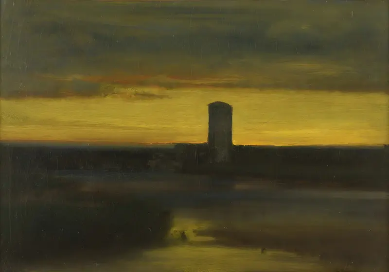 Afterglow by George Inness, oil on canvas depicting a tranquil sunset landscape.