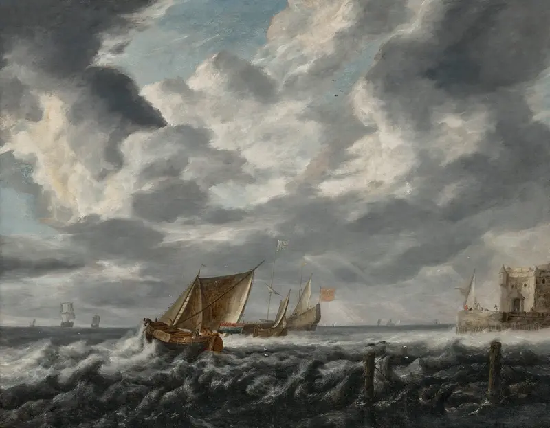 Vessels sailing on choppy waters, oil on canvas by Bonaventura Peeters the Elder