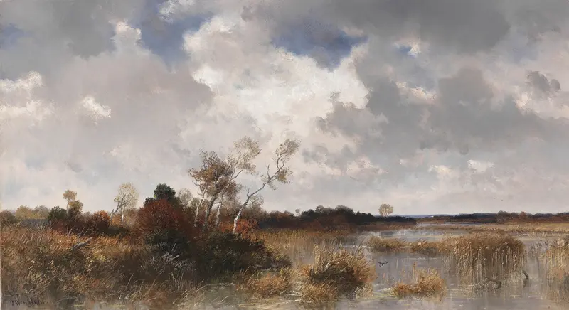 Mooslandschaft im Herbst by Josef Wenglein, oil on canvas depicting an autumn landscape.