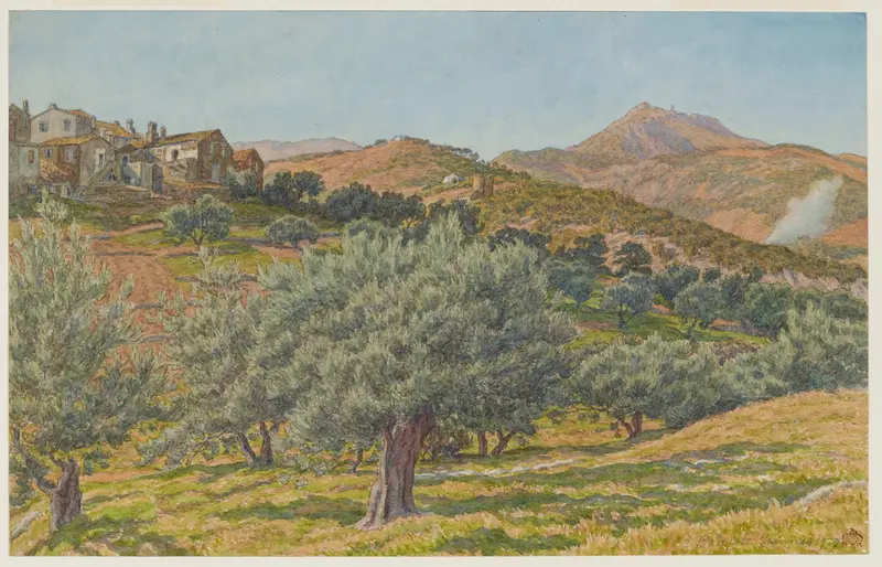 Post-Impressionism landscape by Henri Rivière, Puig del Mas. La Salette et Madeloc, Banyuls