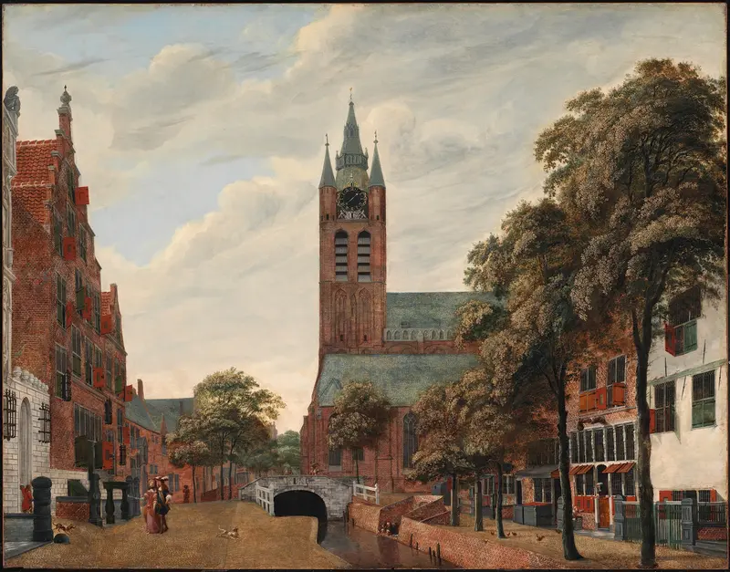 View of the Oude Delft Canal, oil on canvas by Jan van der Heyden