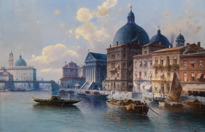 Venedig San Simeone by Karl Kaufmann, oil on canvas depicting San Simeone Piccolo with luminous light.