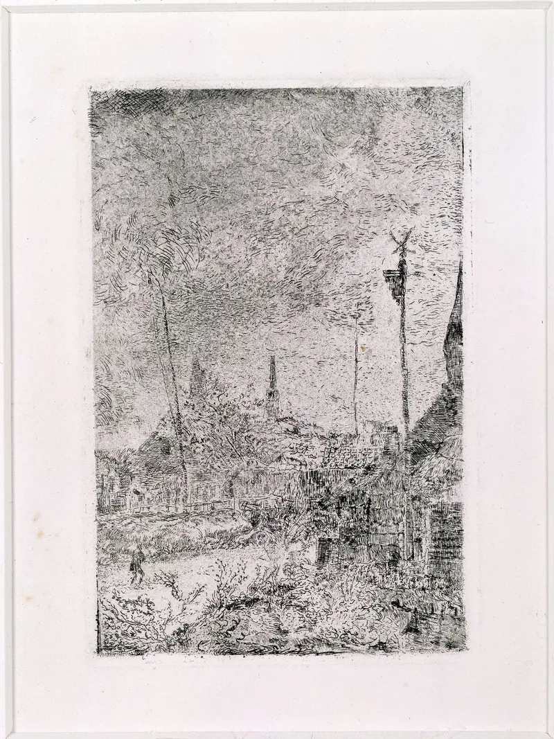 Figurative work by James Ensor, oil painting titled Hutten, featuring a cloaked figure in shadows.