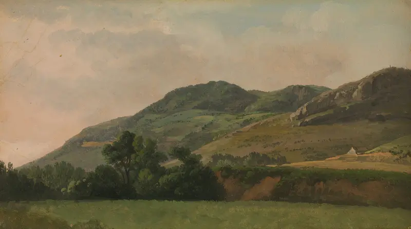 Mountainous landscape with hills and trees, oil painting by Simon Denis