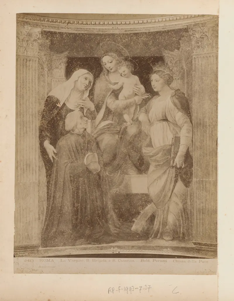 Fresco of Virgin Mary, Saint Bridget, and Saint Catherine, albumen print by James Anderson