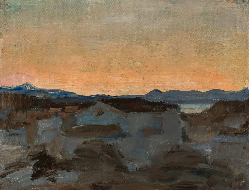 Landscape of Corfu by Jan Ciągliński, oil on canvas, featuring azure waters and distant hills.
