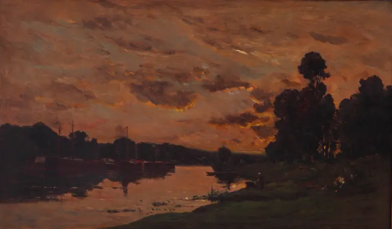 La tarde by Charles François Daubigny, oil on canvas depicting a twilight landscape.