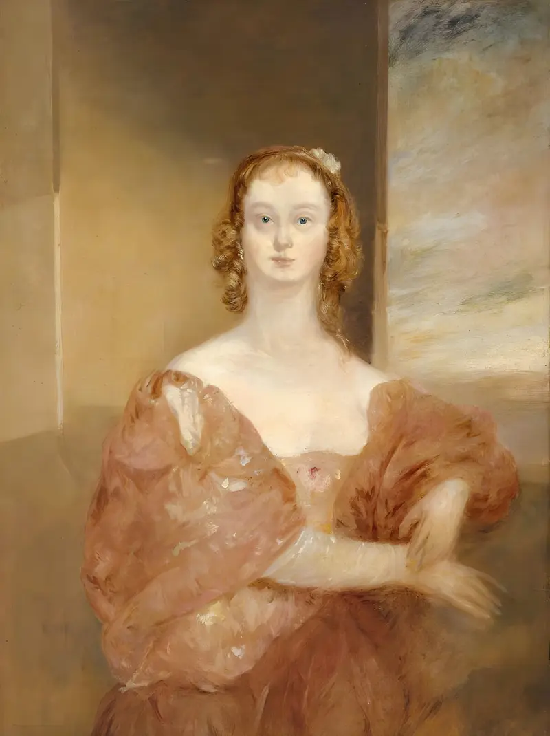 A woman in a Van Dyck costume, captured in soft golden light, reflecting both modernity and historical elegance.