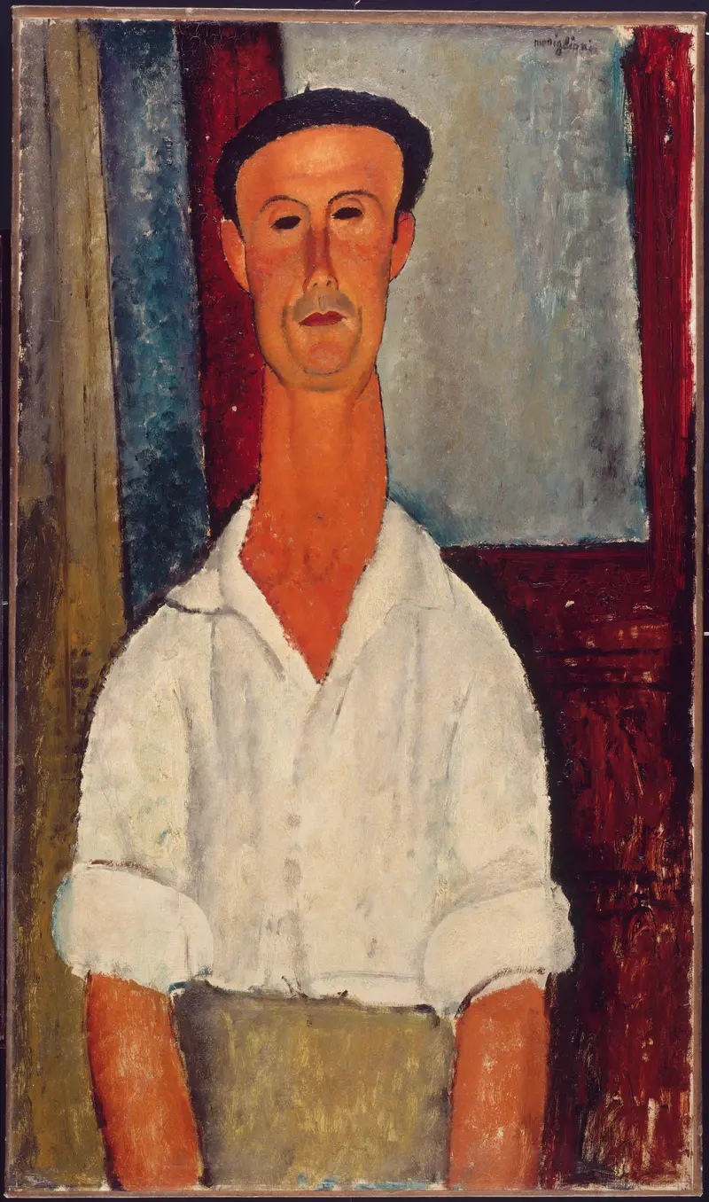 Amedeo Modigliani's portrait of Gaston Modot, showcasing elongated features and a direct gaze.