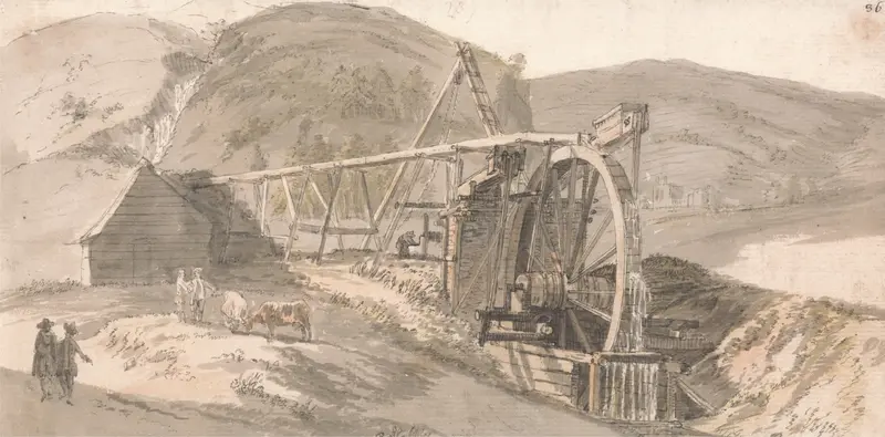 Lord Hopetoun’s Lead Mines by Paul Sandby, depicting lead mines in a landscape, 1751