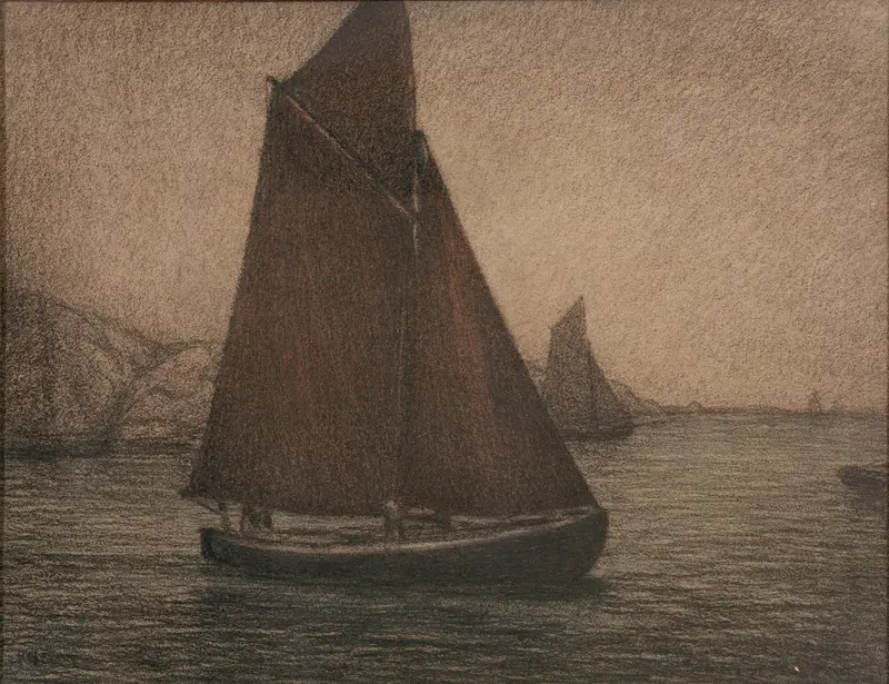 Net Fishing Boats by Karl Nordström, oil on canvas showing fishing boats in turbulent sea
