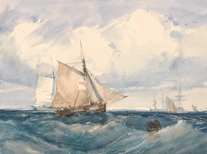 A Cutter and other shipping in a Breeze, oil on canvas by Richard Parkes Bonington
