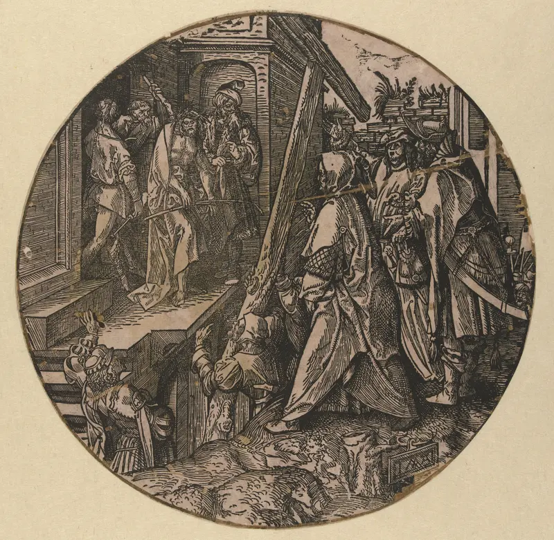 Religious scene depicting Christ bound among officials, oil painting by Jacob Cornelisz van Oostsanen
