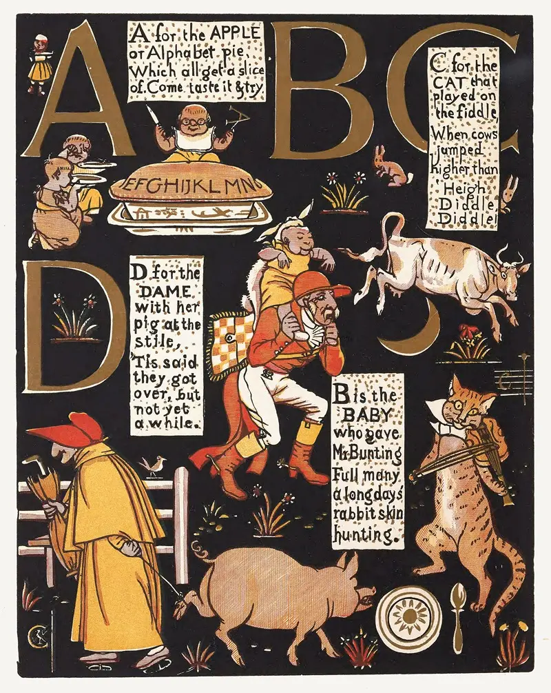 Walter Crane's 'The Absurd A.B.C Pl 1' features whimsical illustrations.